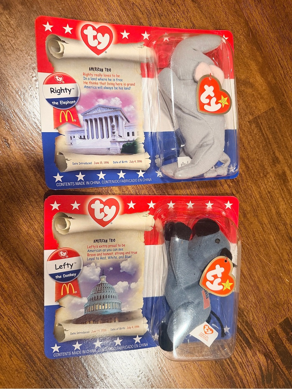 Ty Beanie Babies 'Righty the Elephant' and 'Lefty the Donkey' Plush Duo